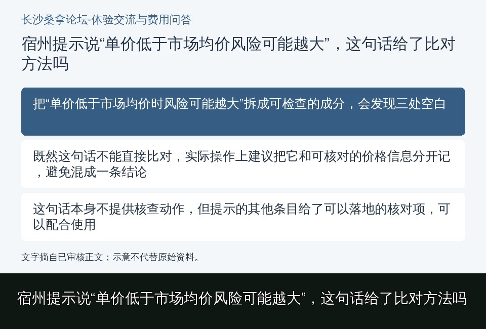 宿州提示说“单价低于市场均价风险可能越大”，这句话给了比对方法吗的知识要点示意图
